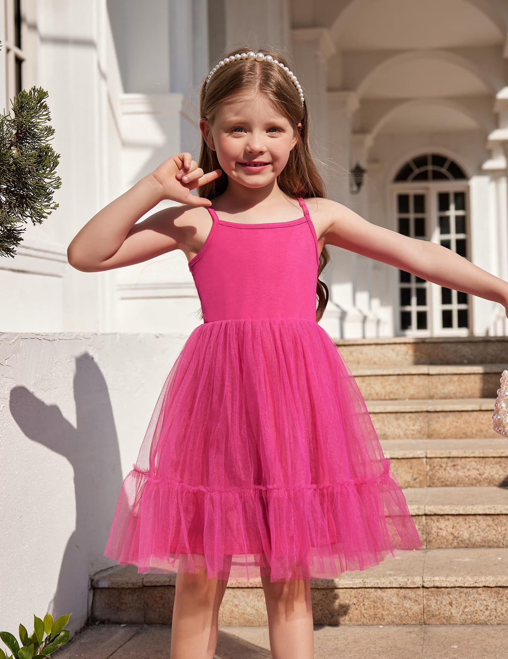 Oudiya Toddler Girls Tutu Party Dress Tulle Ruffle Hem Cami Summer Dress for Kids 2-6Y