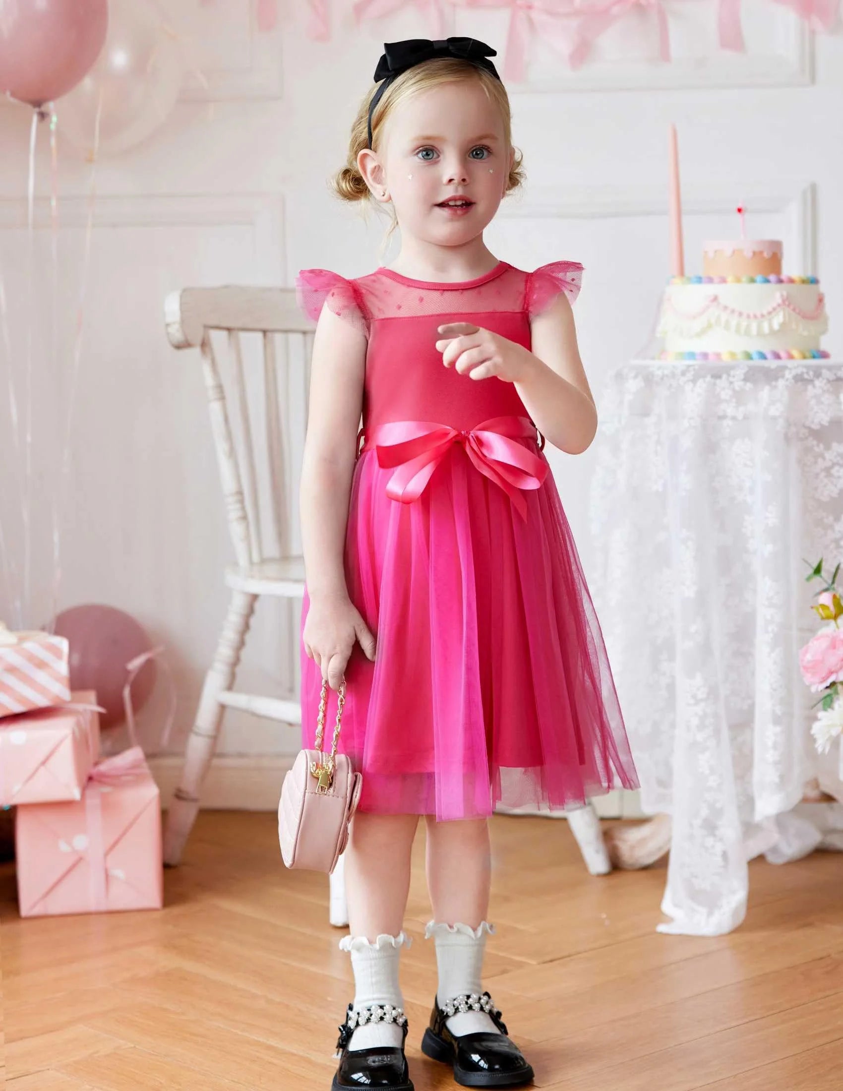 Oudiya Toddler Girls Tutu Dress Summer Contrast Mesh Party Dresses Cute Princess Tulle Sundress with Belt 2-8Y