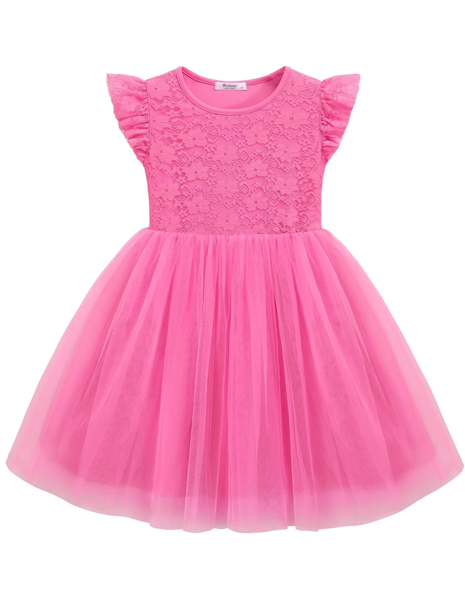 Oudiya Toddler Girls Lace Tutu Dress 3 Layer Tulle Ruffle Sleeve Summer Flower Girl Wedding Birthday Dress