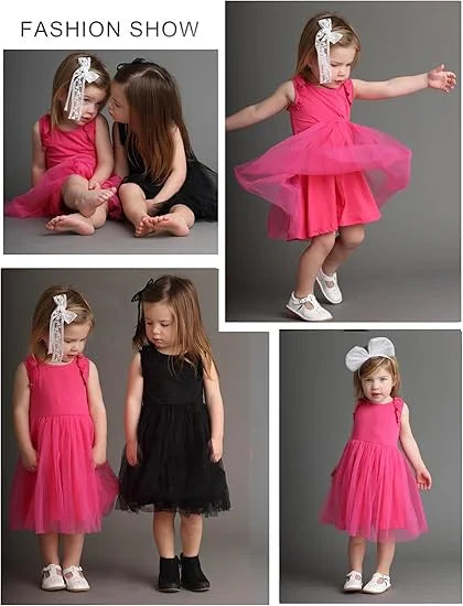 Oudiya Toddler Girls Tutu Dress Fluffy Ruffle Sleeve Dresses Summer Casual Tulle Party Sundress for Kids 6-7Y