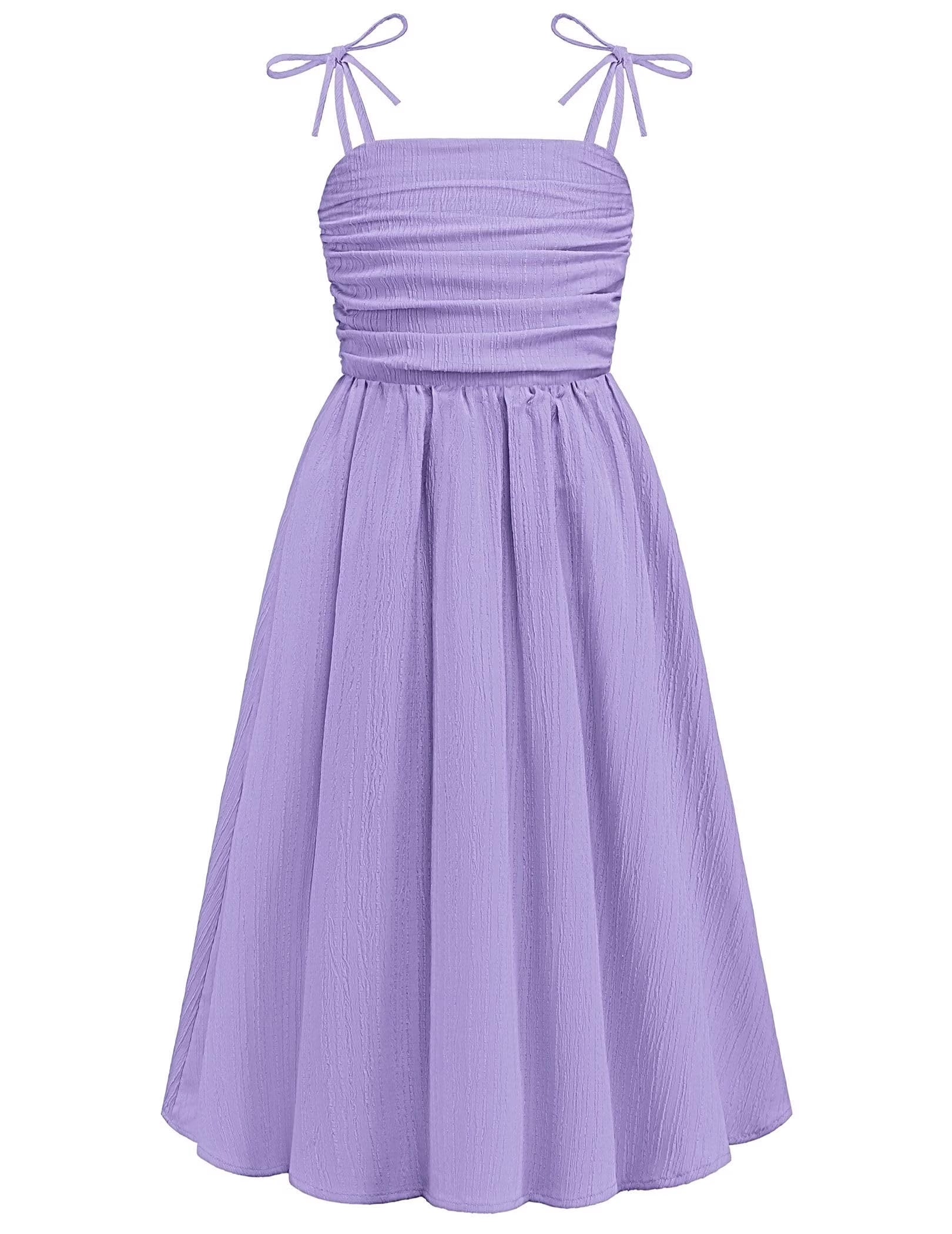 Oudiya Girls Summer Dress Maxi Spaghetti Strap Ruched Flowy Beach Boho Casual Teen Girl Party Sundress 6-14Y