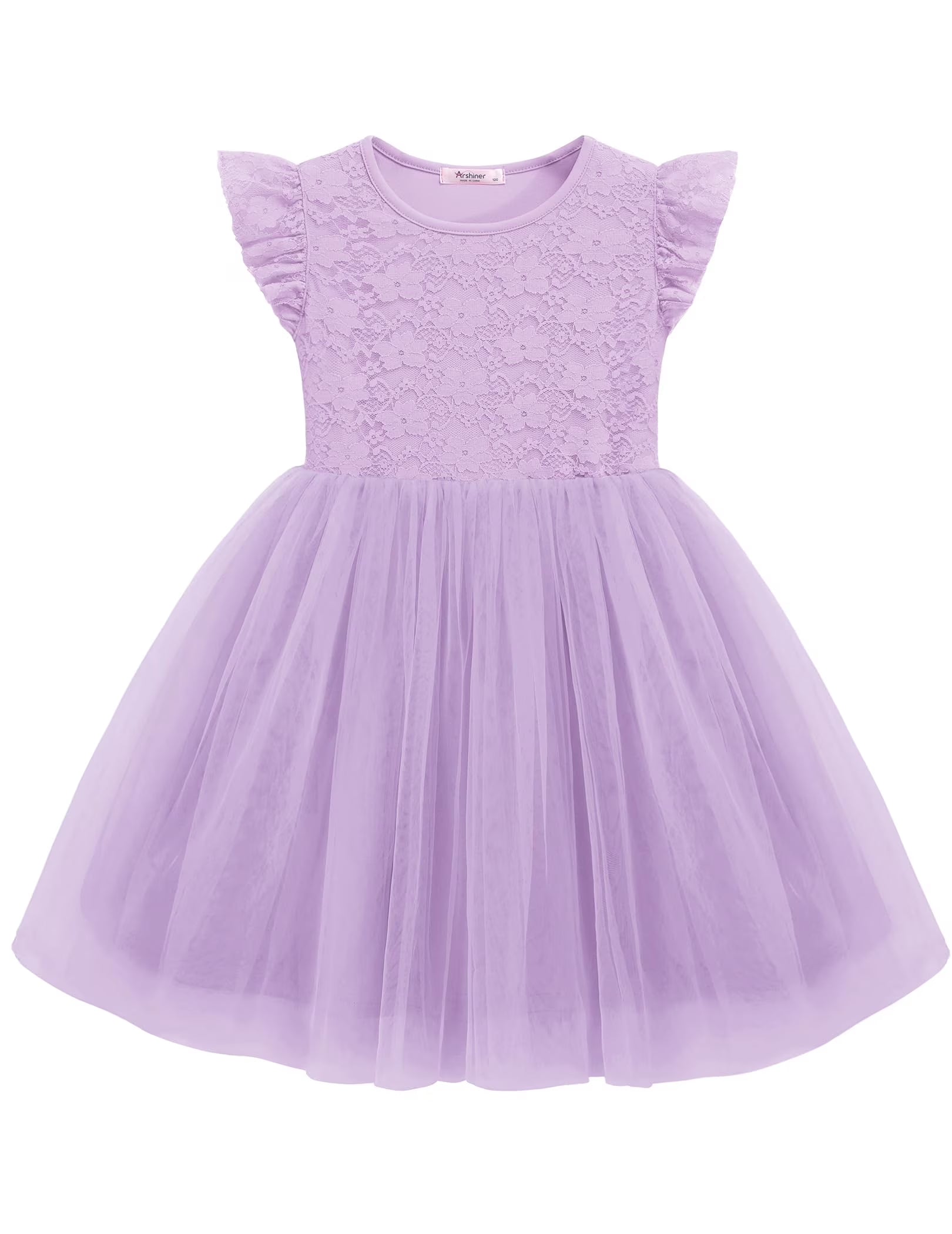 Oudiya Toddler Girls Lace Tutu Dress 3 Layer Tulle Ruffle Sleeve Summer Flower Girl Wedding Birthday Dress