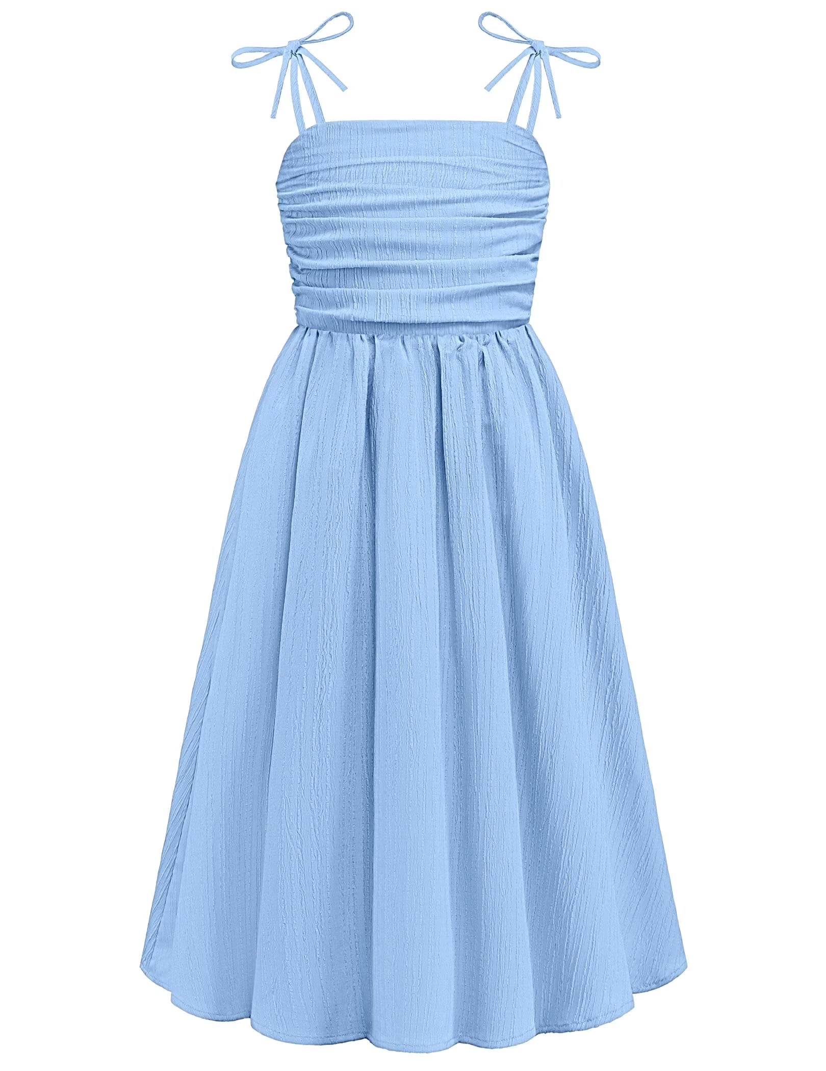 Oudiya Girls Summer Dress Maxi Spaghetti Strap Ruched Flowy Beach Boho Casual Teen Girl Party Sundress 6-14Y