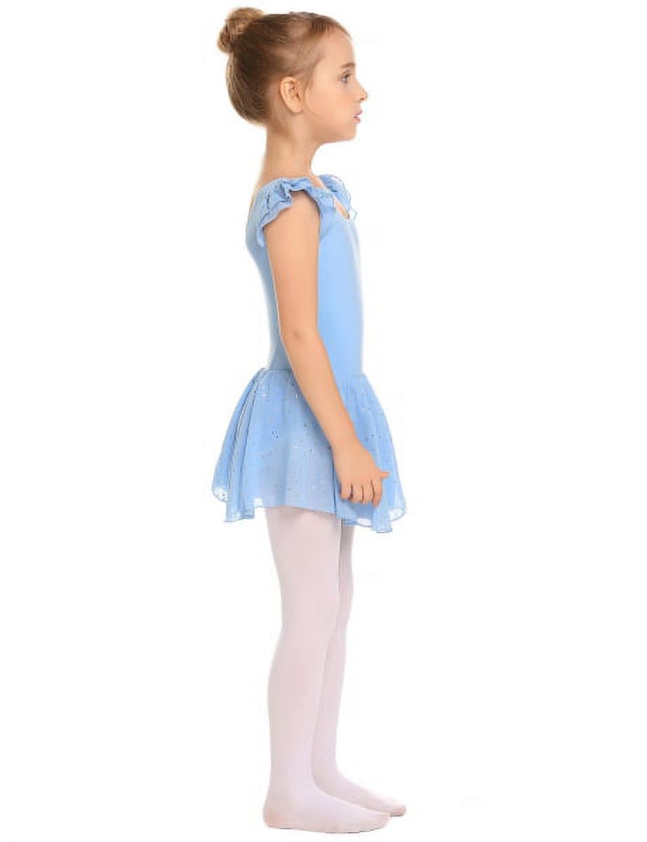 Oudiya Girls Ballet Dance Dress Leotards Ruffle Sleeve Shiny Ballet Tutu Skirt for Kids 3-11Y