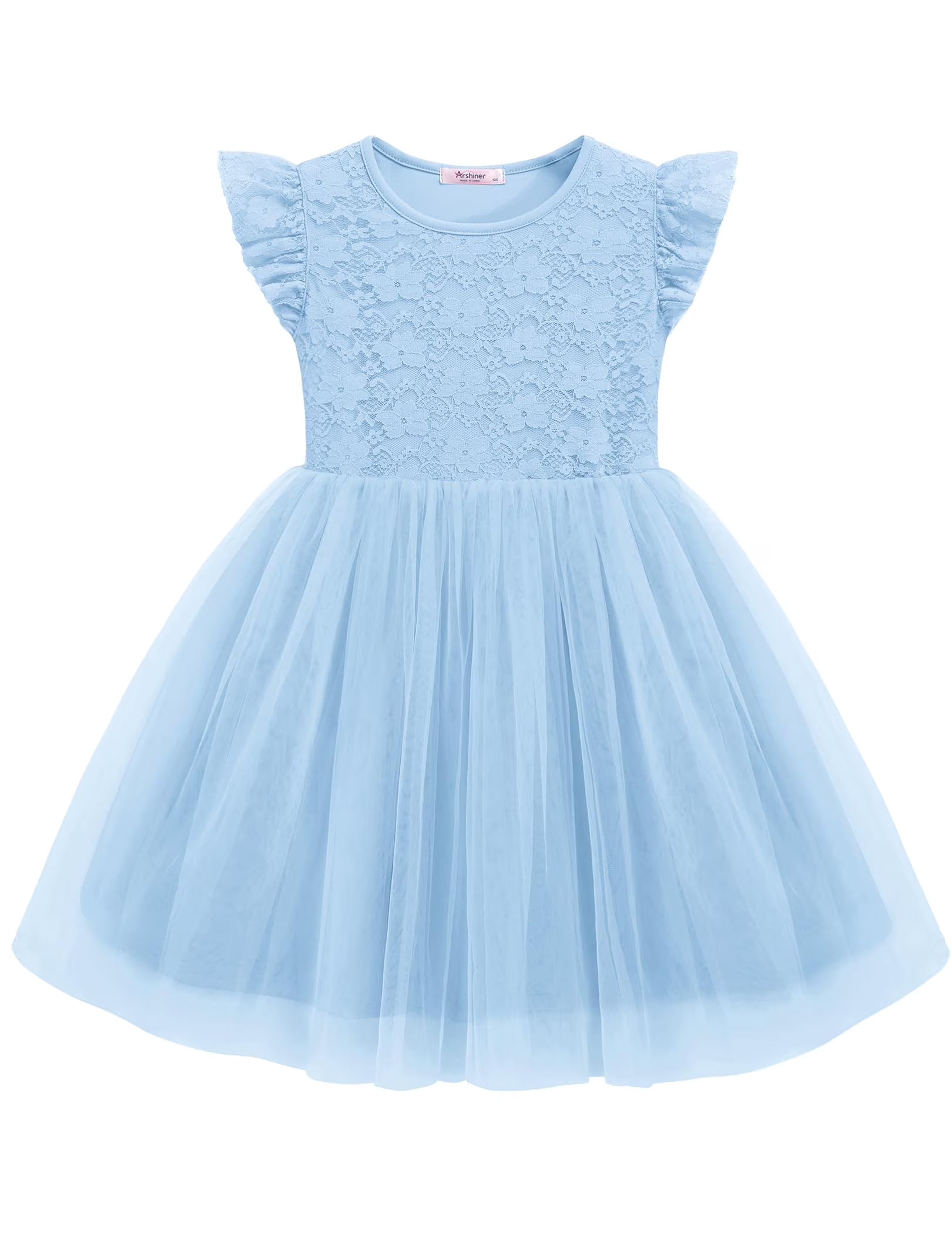 Oudiya Toddler Girls Lace Tutu Dress 3 Layer Tulle Ruffle Sleeve Summer Flower Girl Wedding Birthday Dress