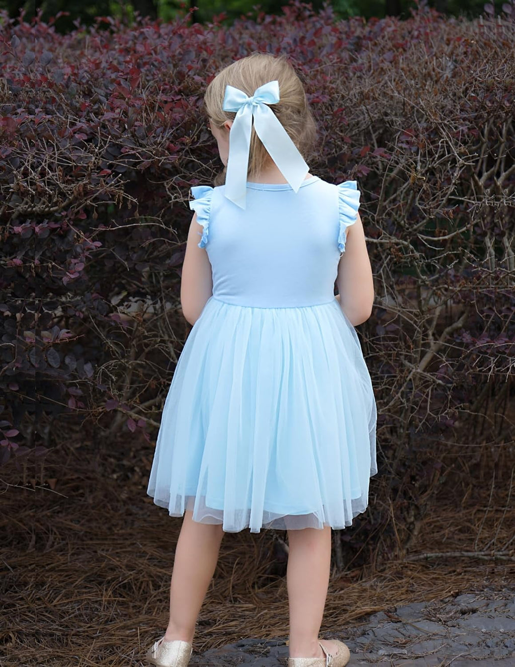 Oudiya Toddler Girls Tutu Dress Fluffy Ruffle Sleeve Dresses Summer Casual Tulle Party Sundress for Kids 6-7Y