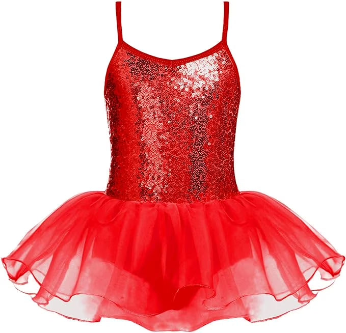Oudiya Little Girls Tutu Ballet Leotard Sequin Sparkly Strap Dress Ballerina Outfit Dance Costume for Kids 3-11Y