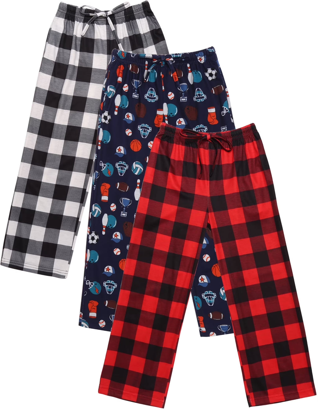 Oudiya Boys Pajama Pants 3 Pack Sleep Pants Soft Elastic Waist Kids Pajama Bottoms Plaid Lounge Pants with 2 Pockets