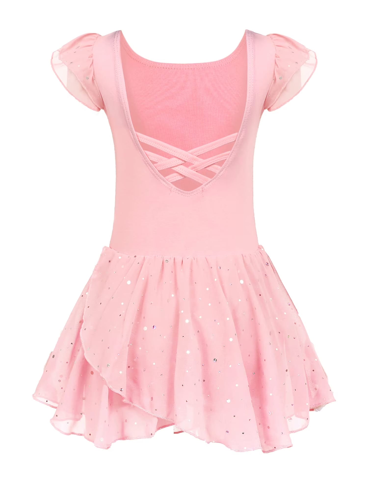 Oudiya Girls Ruffle Sleeve Ballet Dance Dress Tutu Skirted Leotard, 3-11Y