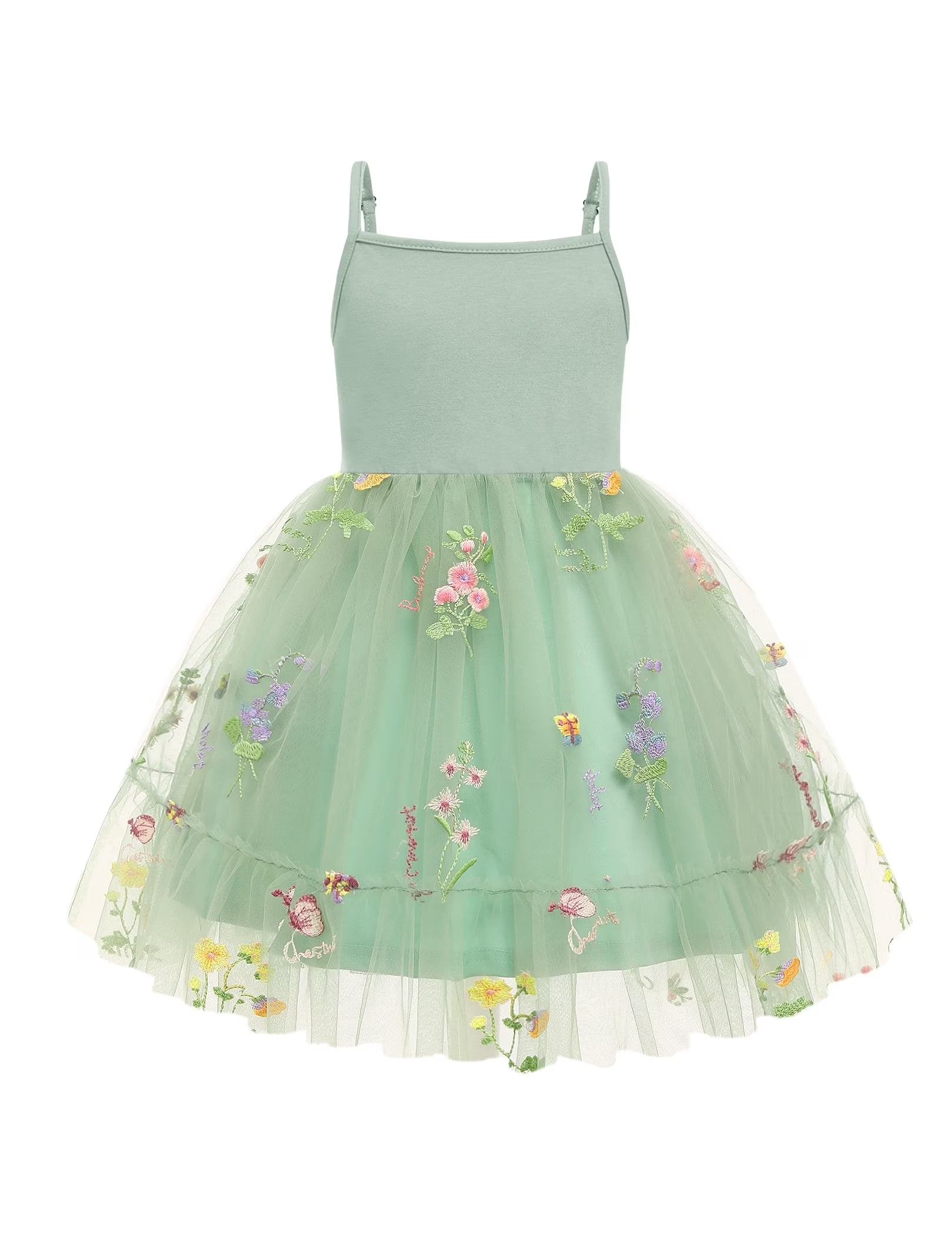Oudiya Toddler Girls Tutu Party Dress Tulle Ruffle Hem Cami Summer Dress for Kids 2-6Y