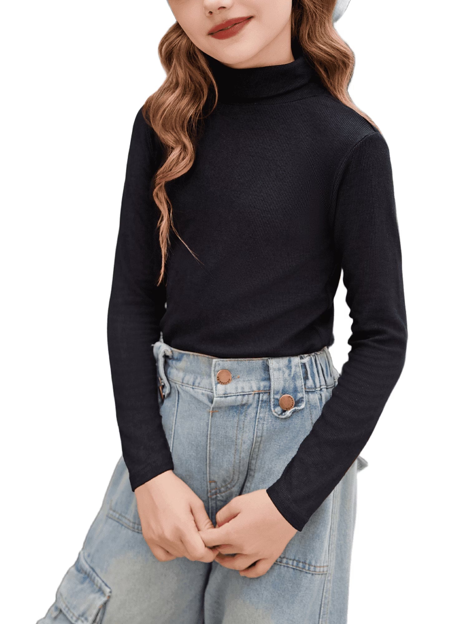 Oudiya Girls Sweater Turtleneck Long Sleeve Knit Shirt Pullover Tops for Kids 6-14Y
