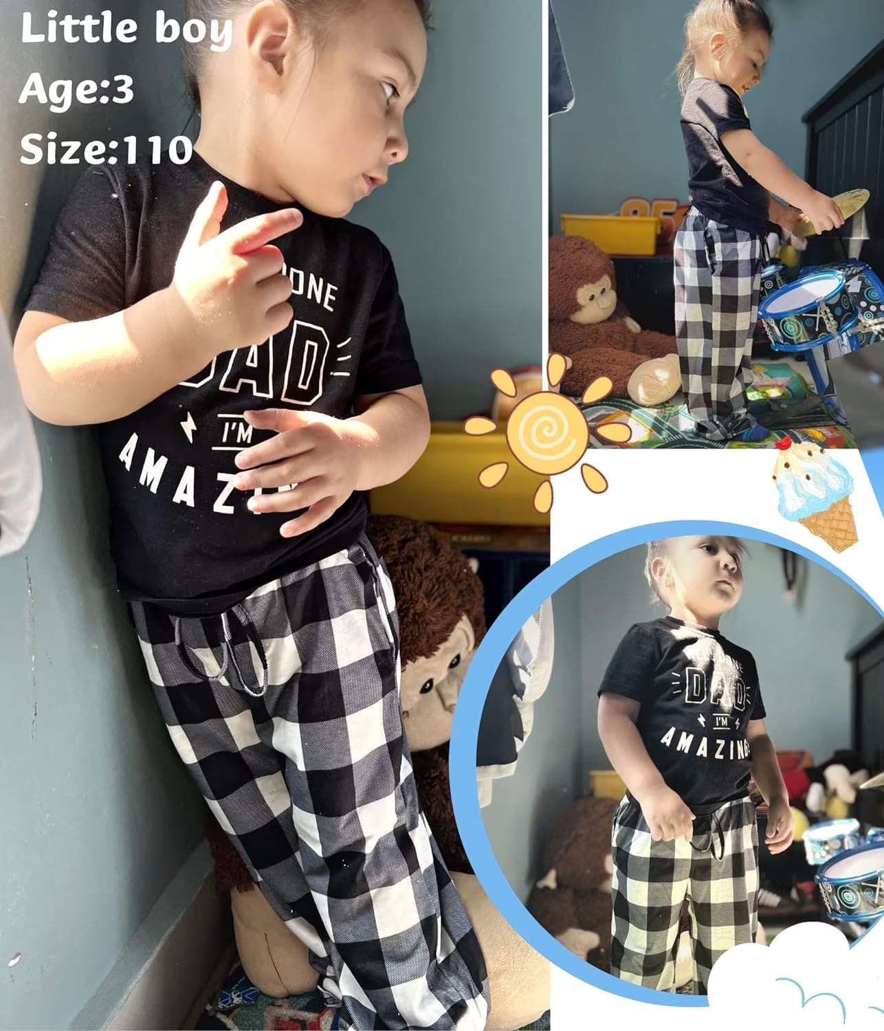 Oudiya Boys Pajama Pants 3 Pack Sleep Pants Soft Elastic Waist Kids Pajama Bottoms Plaid Lounge Pants with 2 Pockets