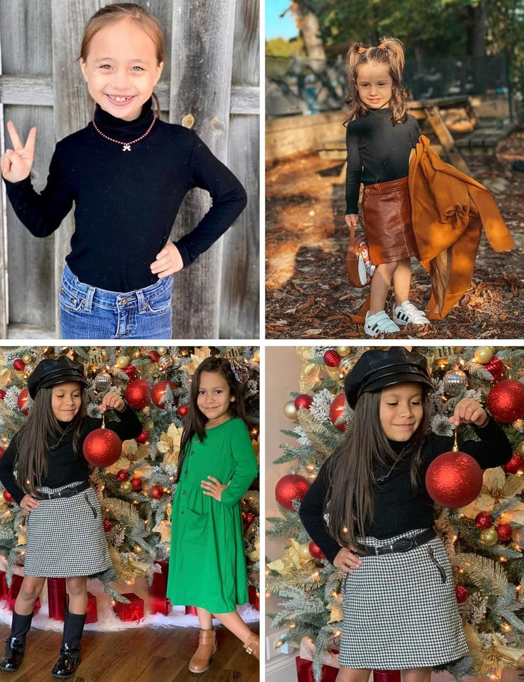 Oudiya Girls Sweater Turtleneck Long Sleeve Knit Shirt Pullover Tops for Kids 6-14Y