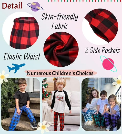 Oudiya Boys Plaid Pajama Pants Soft Elastic Waist Lounge Sleep Pants with Pockets for Kids 4-14Y