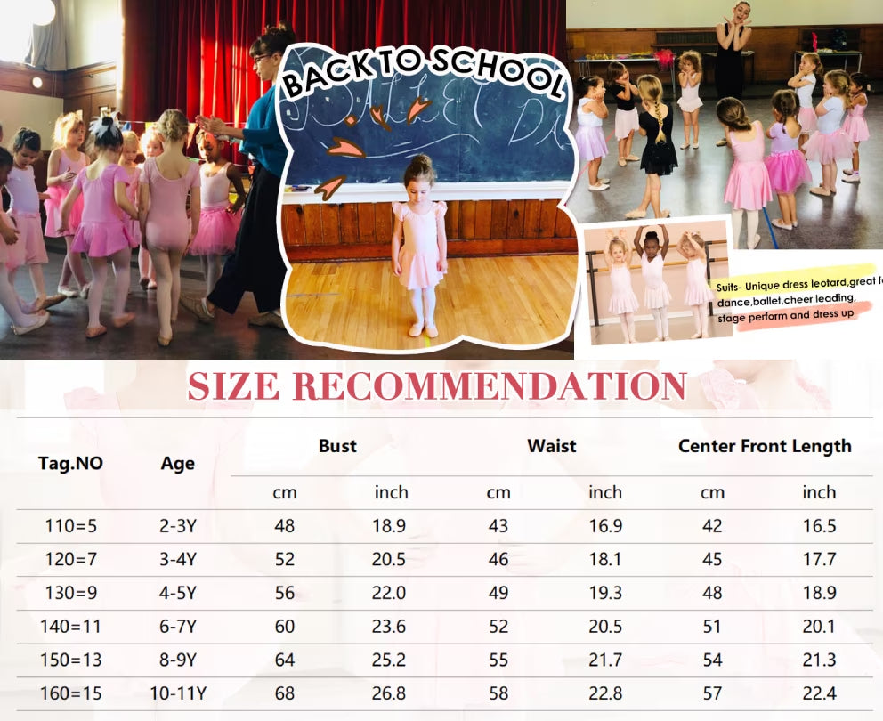 Oudiya Girls Ruffle Sleeve Ballet Dance Dress Tutu Skirted Leotard, 3-11Y