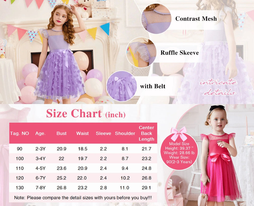 Oudiya Toddler Girls Tutu Dress Summer Contrast Mesh Party Dresses Cute Princess Tulle Sundress with Belt 2-8Y