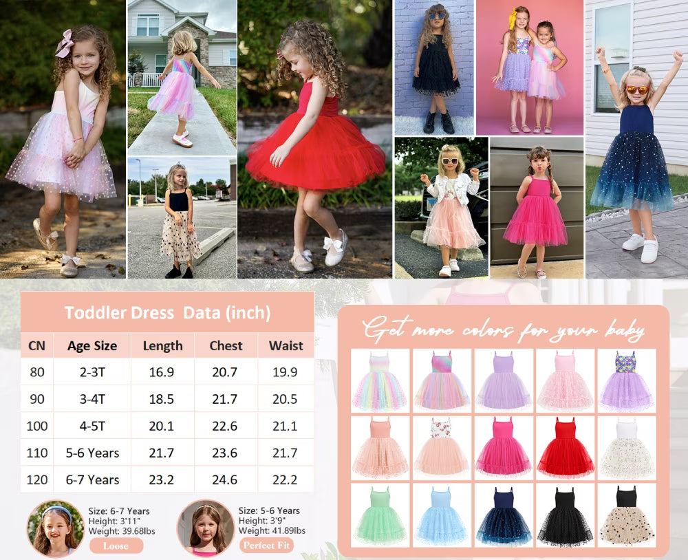 Oudiya Toddler Girls Tutu Party Dress Tulle Ruffle Hem Cami Summer Dress for Kids 2-6Y