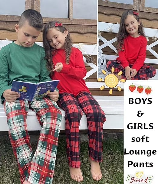 Oudiya Boys Plaid Pajama Pants Soft Elastic Waist Lounge Sleep Pants with Pockets for Kids 4-14Y