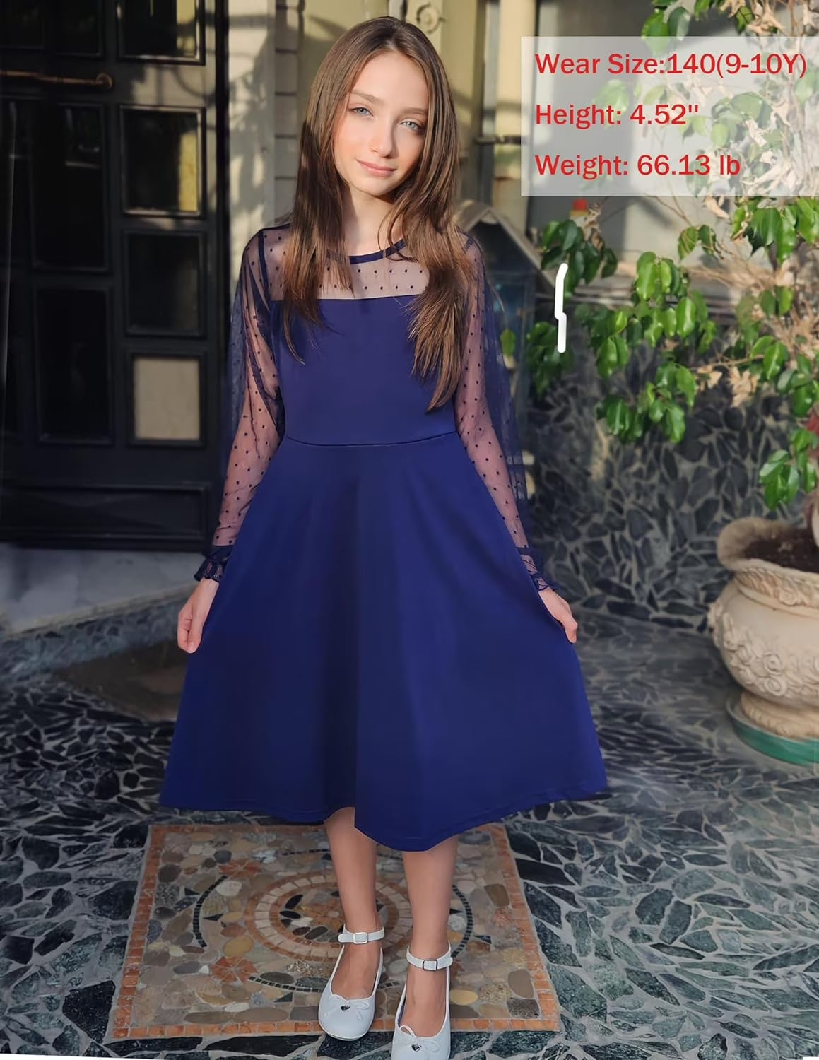 Oudiya Girls Mesh Puff Lantern Long Sleeve High Waist Easter Formal A Line Dress with Pockets for Kids 6-16 Years