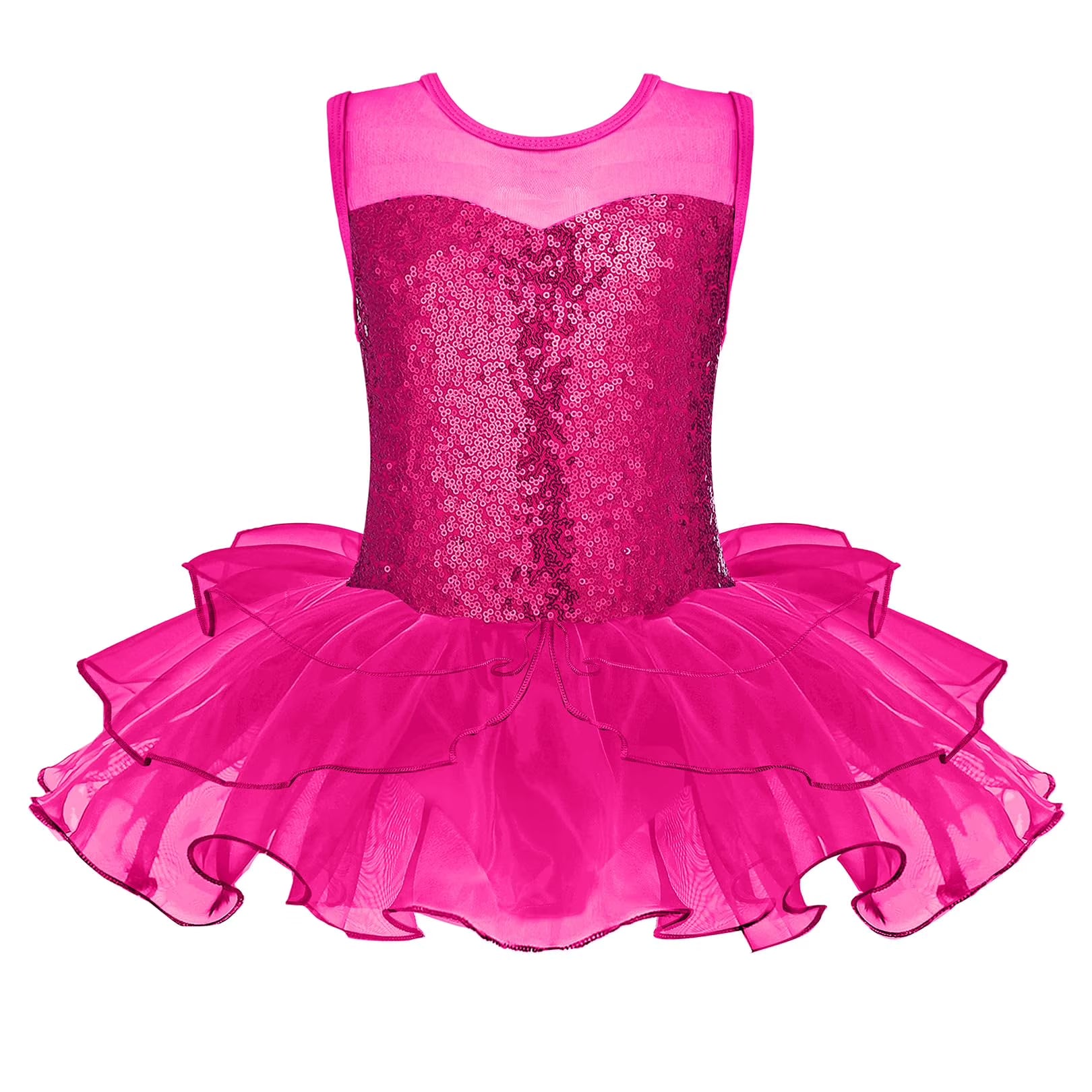Oudiya Girls Ballet Leotards Sequin Sleeveless Mesh Tutu Dress Toddler Ballerina Dance Outfits, 2-9Y