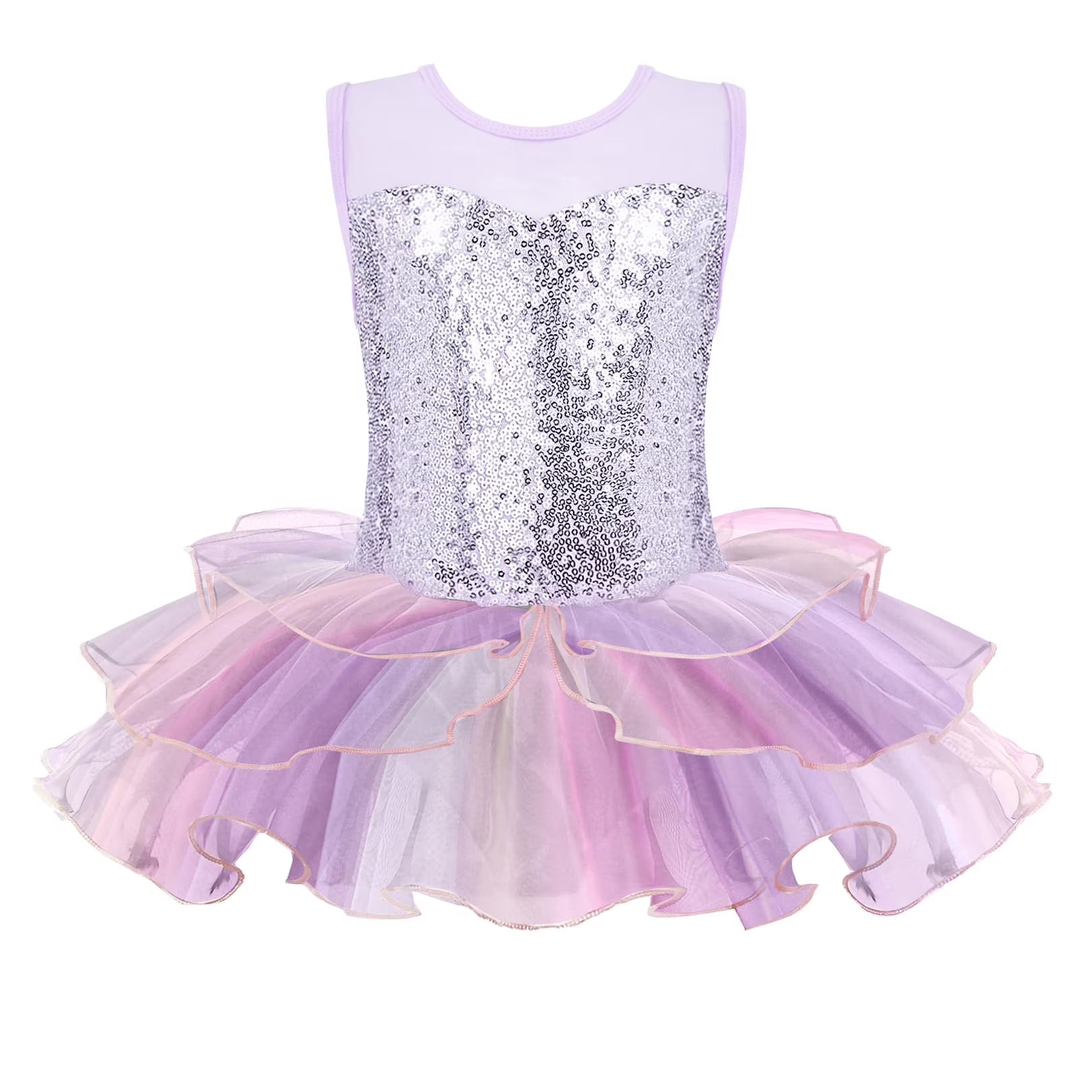 Oudiya Girls Ballet Leotards Sequin Sleeveless Mesh Tutu Dress Toddler Ballerina Dance Outfits, 2-9Y