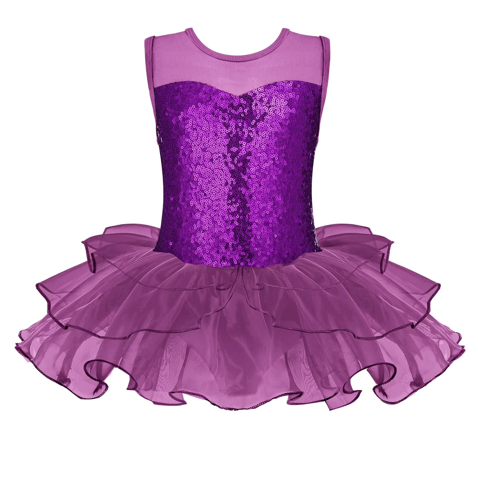 Oudiya Girls Ballet Leotards Sequin Sleeveless Mesh Tutu Dress Toddler Ballerina Dance Outfits, 2-9Y