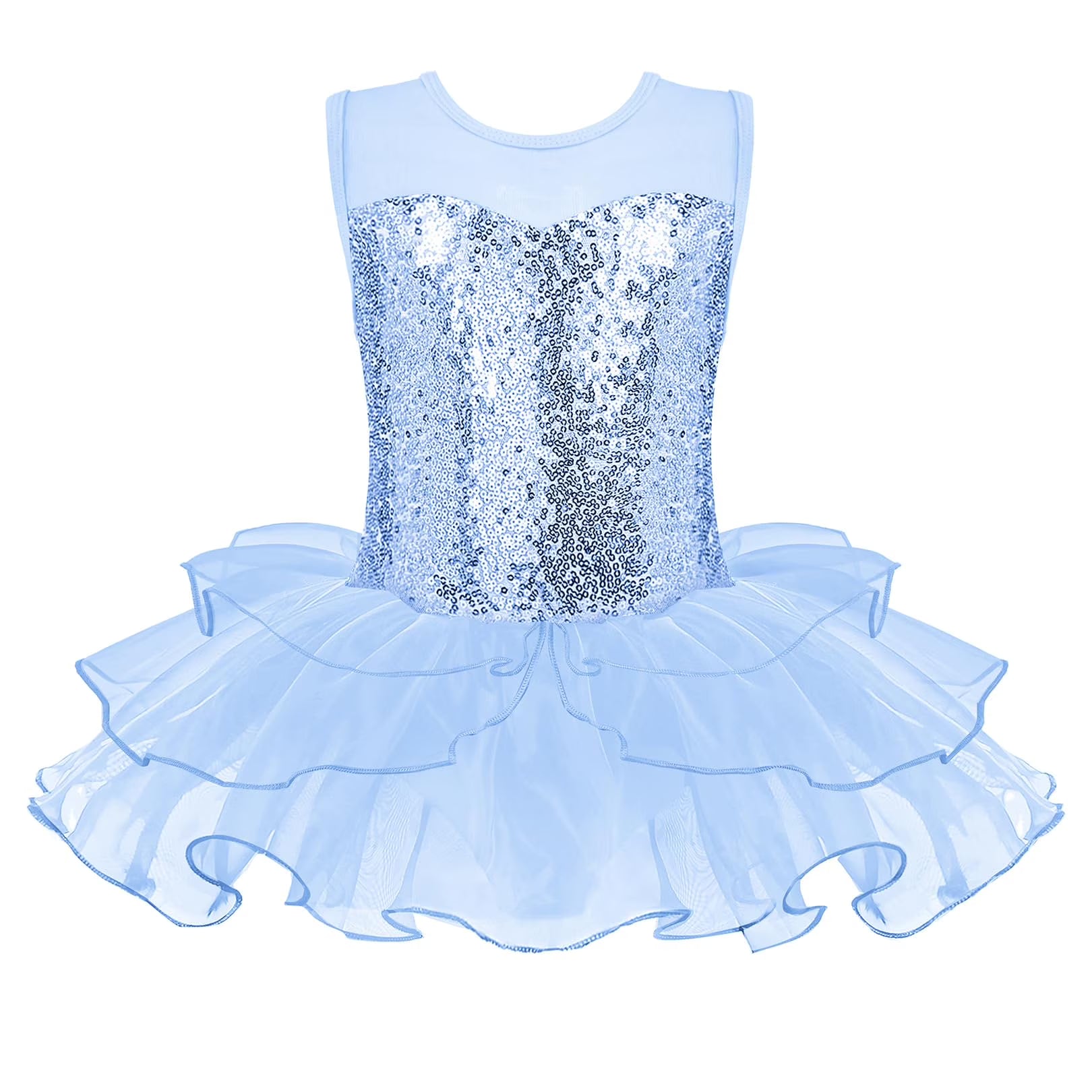 Oudiya Girls Ballet Leotards Sequin Sleeveless Mesh Tutu Dress Toddler Ballerina Dance Outfits, 2-9Y