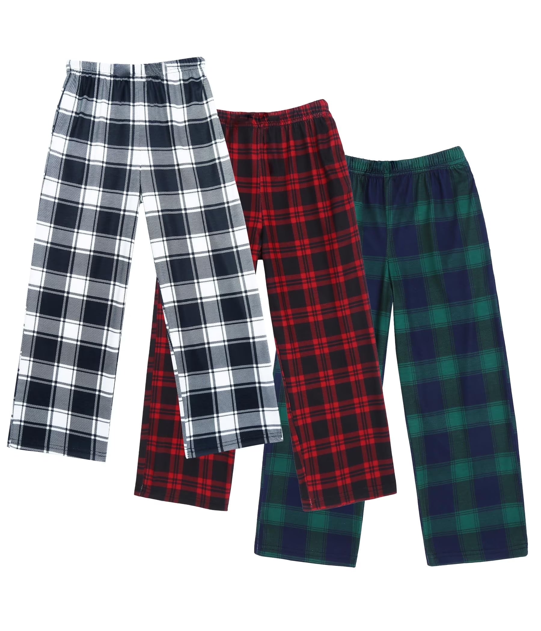 Oudiya Boys Pajama Pants 3 Pack Sleep Pants Soft Elastic Waist Kids Pajama Bottoms Plaid Lounge Pants with 2 Pockets