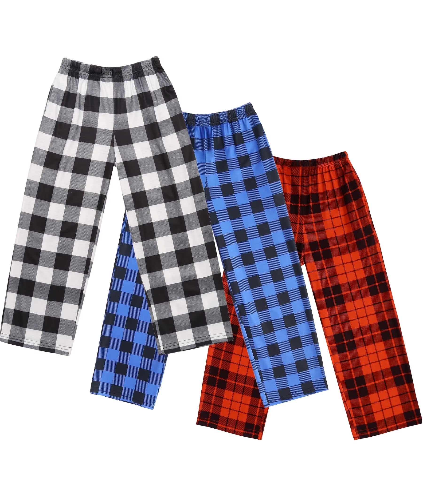 Oudiya Boys Pajama Pants 3 Pack Sleep Pants Soft Elastic Waist Kids Pajama Bottoms Plaid Lounge Pants with 2 Pockets
