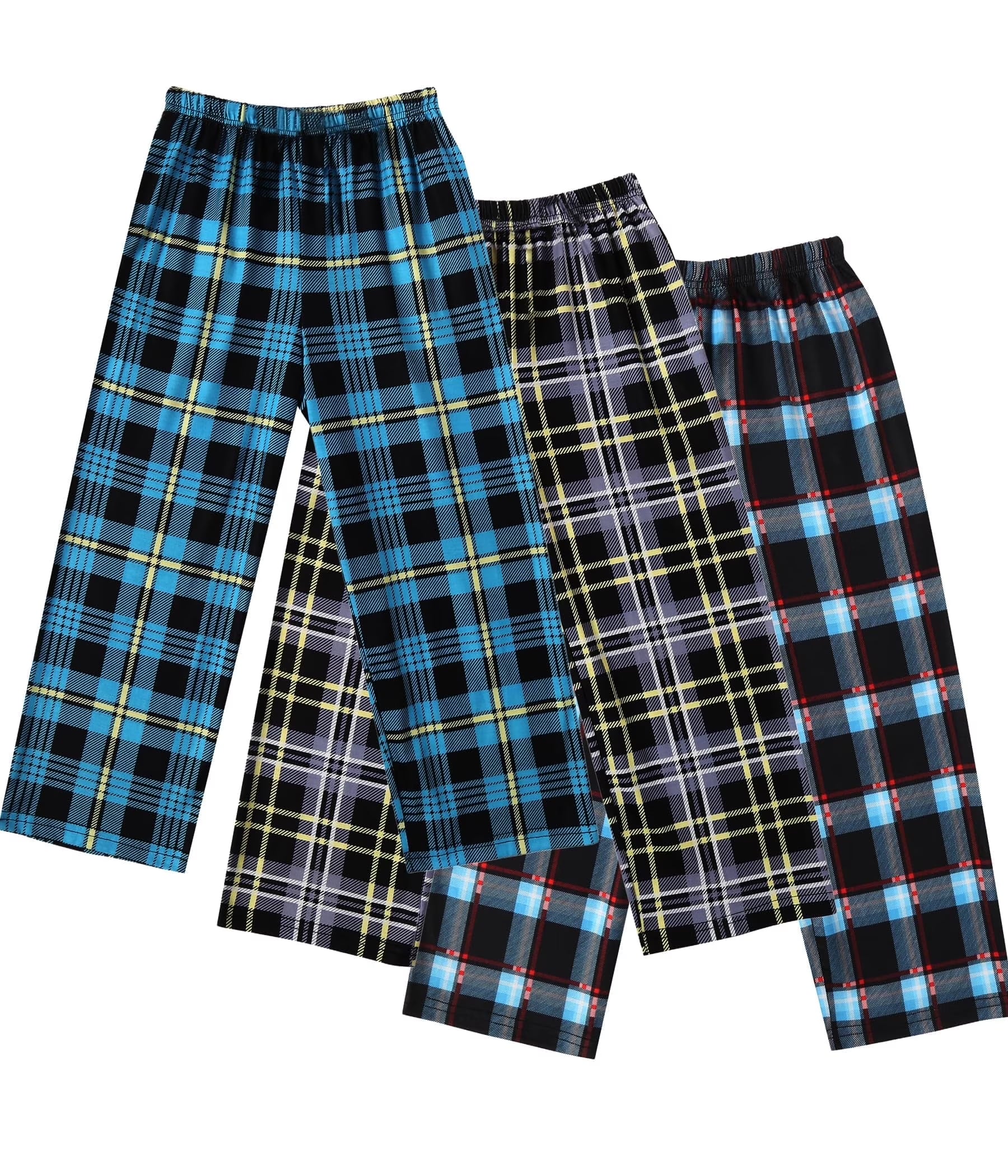 Oudiya Boys Pajama Pants 3 Pack Sleep Pants Soft Elastic Waist Kids Pajama Bottoms Plaid Lounge Pants with 2 Pockets