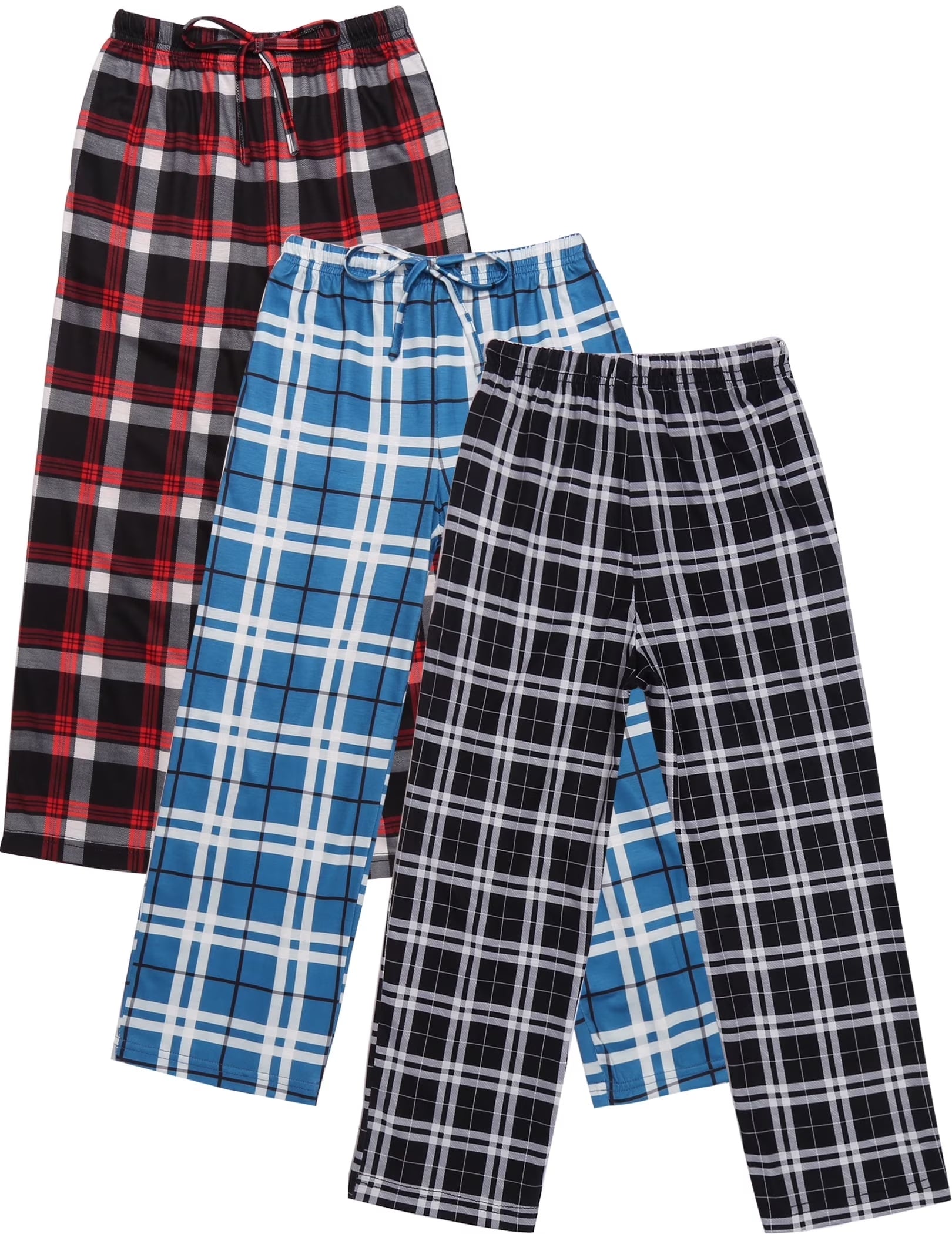 Oudiya Boys Pajama Pants 3 Pack Sleep Pants Soft Elastic Waist Kids Pajama Bottoms Plaid Lounge Pants with 2 Pockets