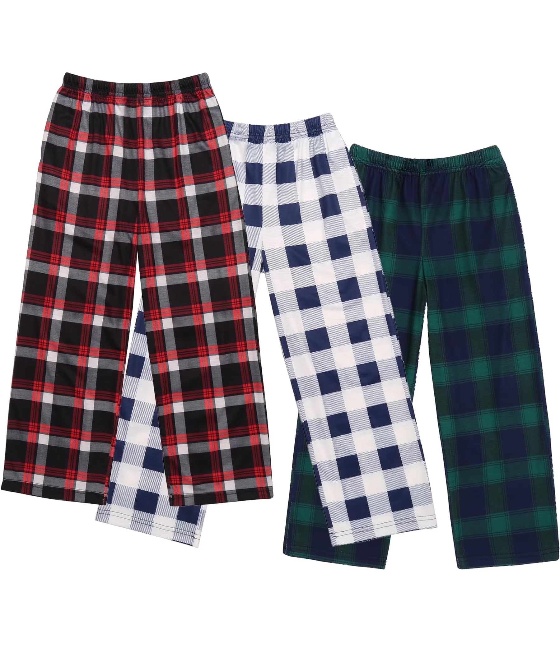 Oudiya Boys Pajama Pants 3 Pack Sleep Pants Soft Elastic Waist Kids Pajama Bottoms Plaid Lounge Pants with 2 Pockets
