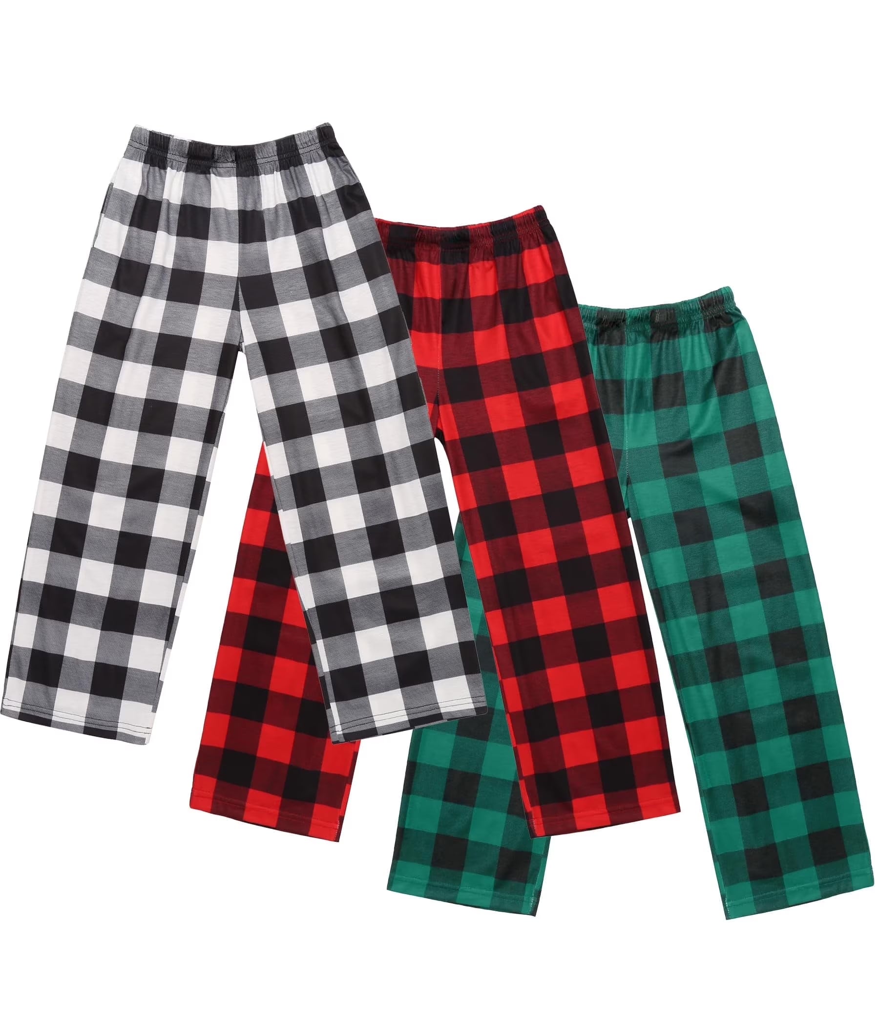 Oudiya Boys Pajama Pants 3 Pack Sleep Pants Soft Elastic Waist Kids Pajama Bottoms Plaid Lounge Pants with 2 Pockets