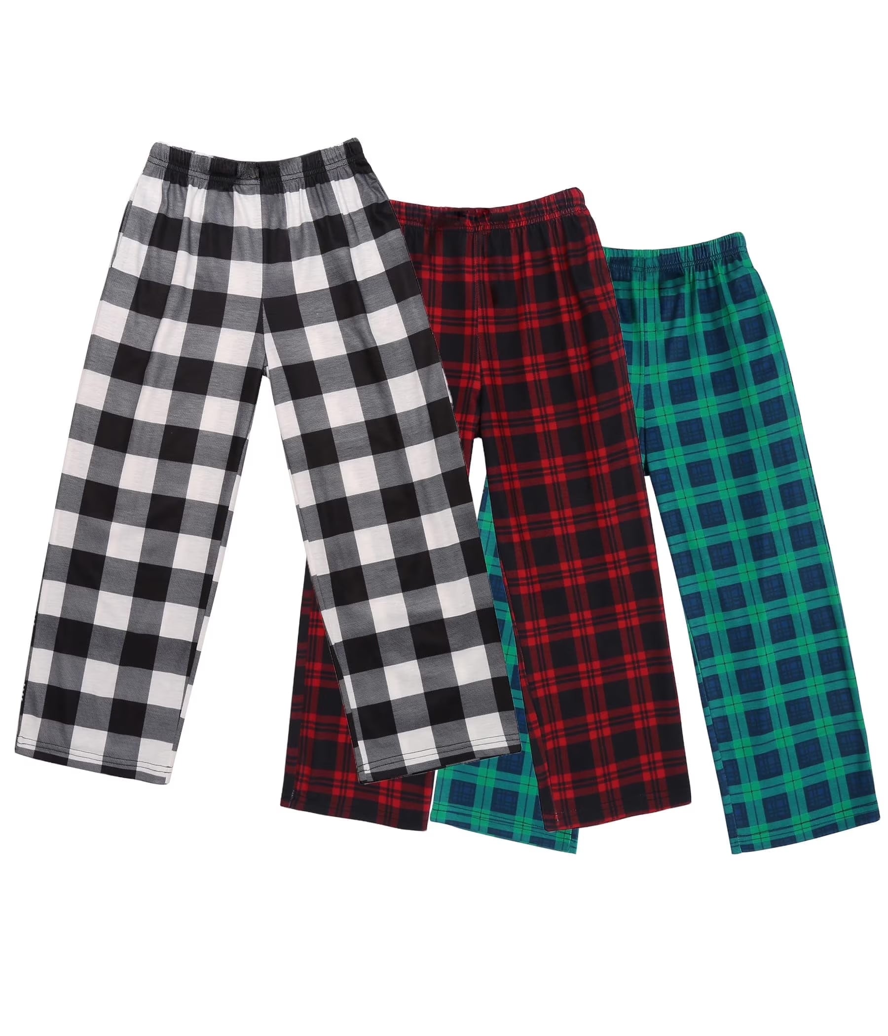 Oudiya Boys Pajama Pants 3 Pack Sleep Pants Soft Elastic Waist Kids Pajama Bottoms Plaid Lounge Pants with 2 Pockets