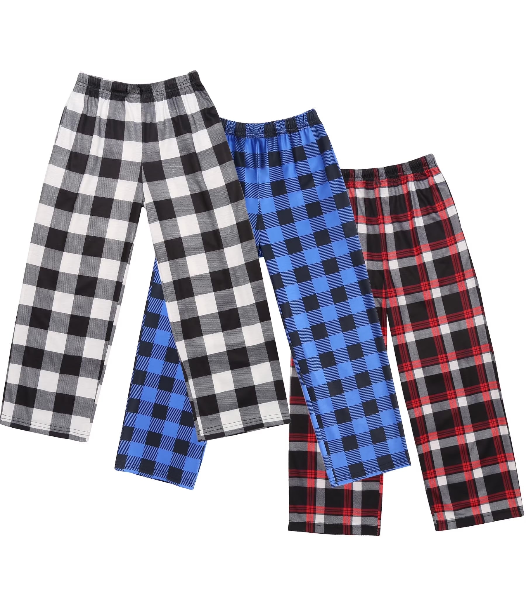 Oudiya Boys Pajama Pants 3 Pack Sleep Pants Soft Elastic Waist Kids Pajama Bottoms Plaid Lounge Pants with 2 Pockets