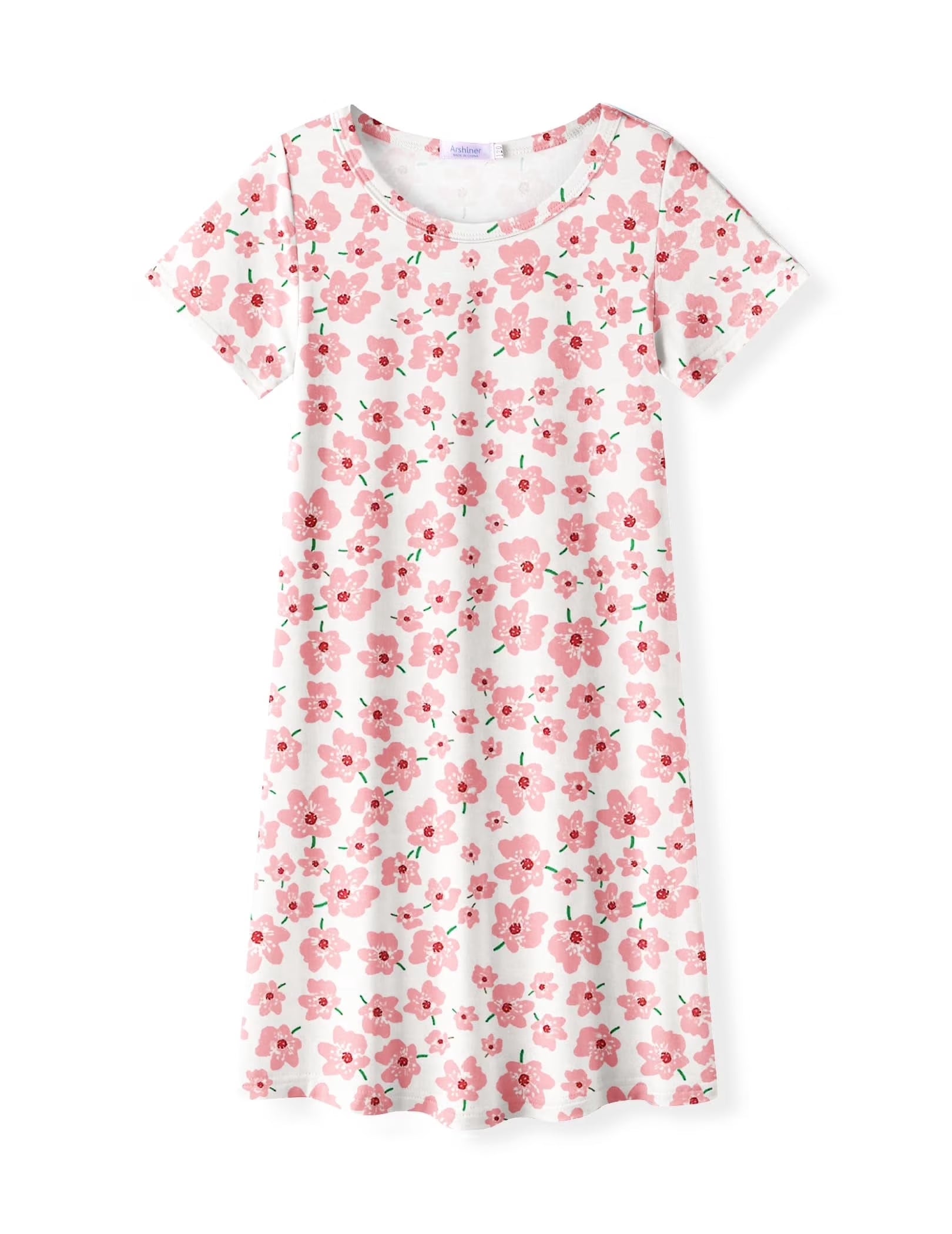 Oudiya Girls Short Sleeve Nightgowns Soft Print Pajamas Sleepwear Nighties for Kids 4-12