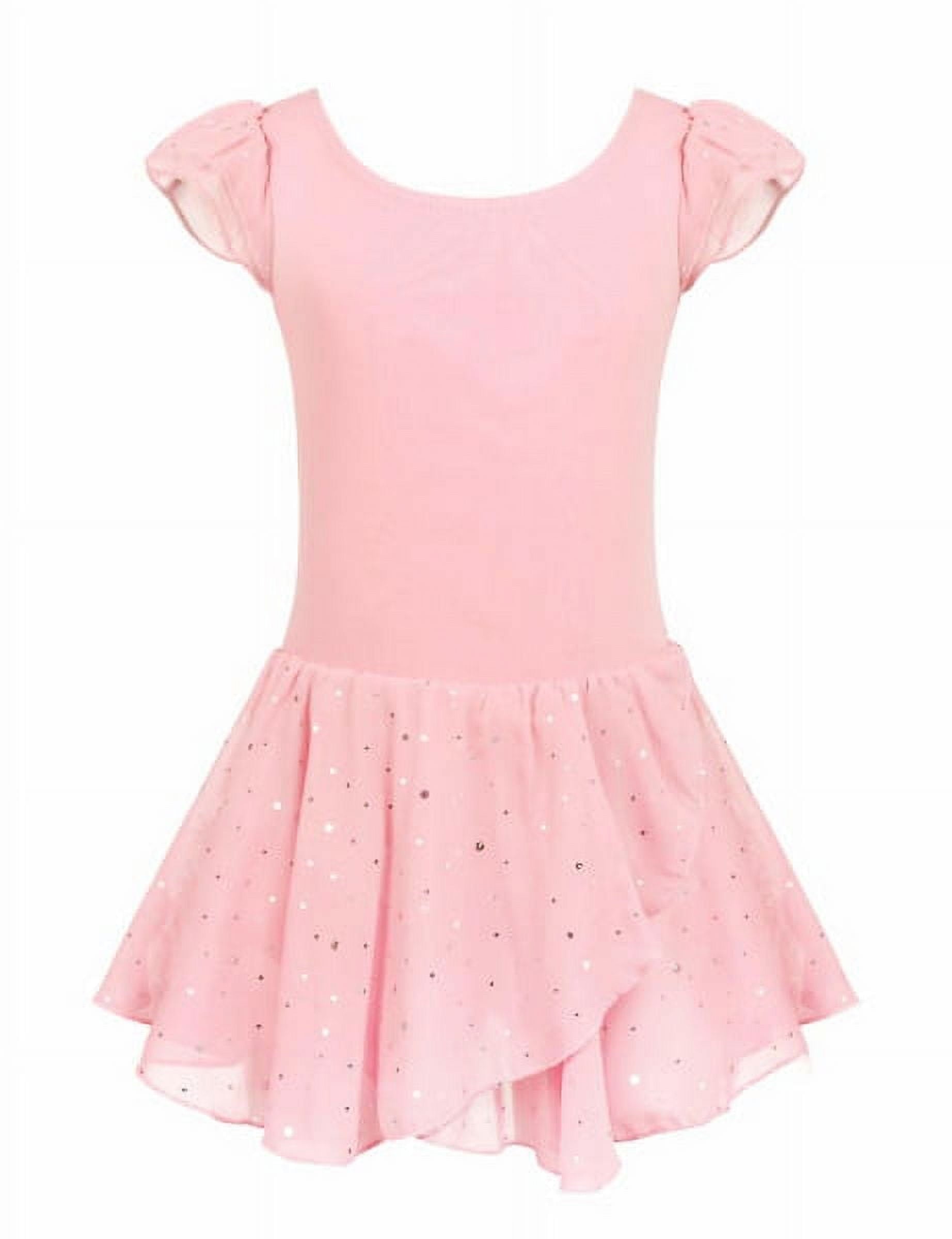 Oudiya Girls Ballet Dance Dress Leotards Ruffle Sleeve Shiny Ballet Tutu Skirt for Kids 3-11Y