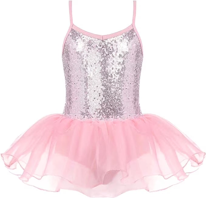 Oudiya Little Girls Tutu Ballet Leotard Sequin Sparkly Strap Dress Ballerina Outfit Dance Costume for Kids 3-11Y