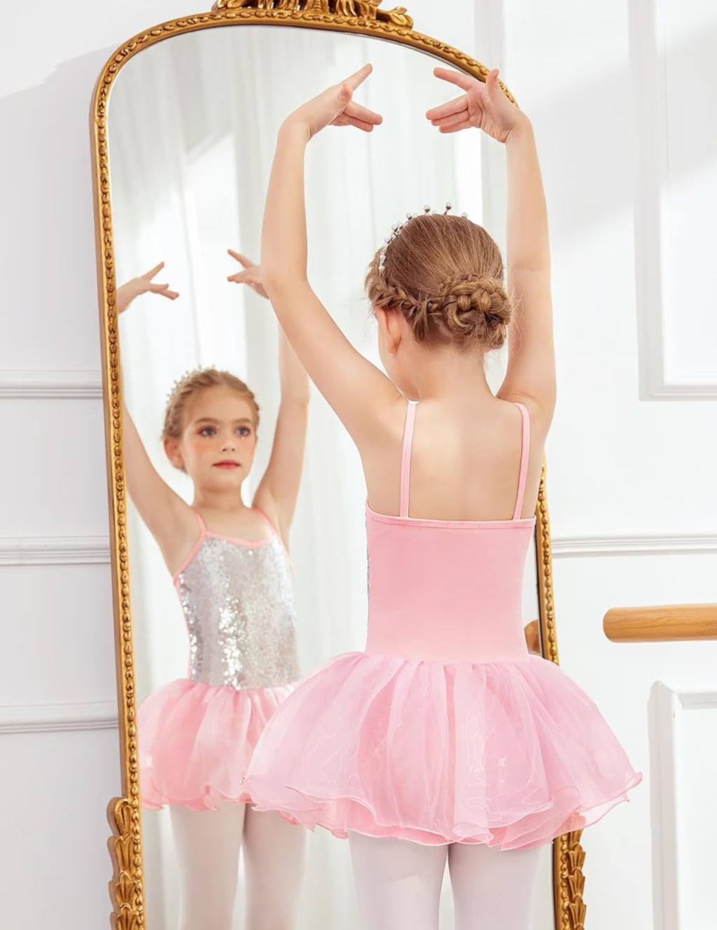 Oudiya Little Girls Tutu Ballet Leotard Sequin Sparkly Strap Dress Ballerina Outfit Dance Costume for Kids 3-11Y