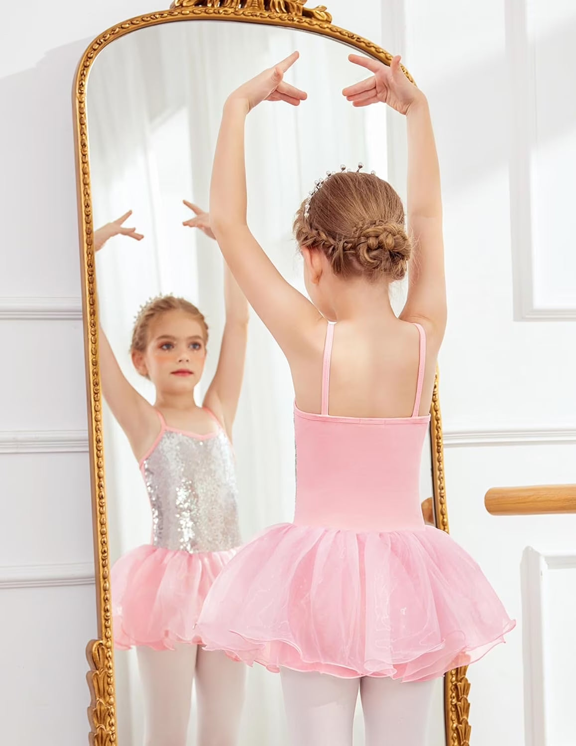 Oudiya Little Girls Tutu Ballet Leotard Sequin Sparkly Strap Dress Ballerina Outfit Dance Costume for Kids 3-11Y