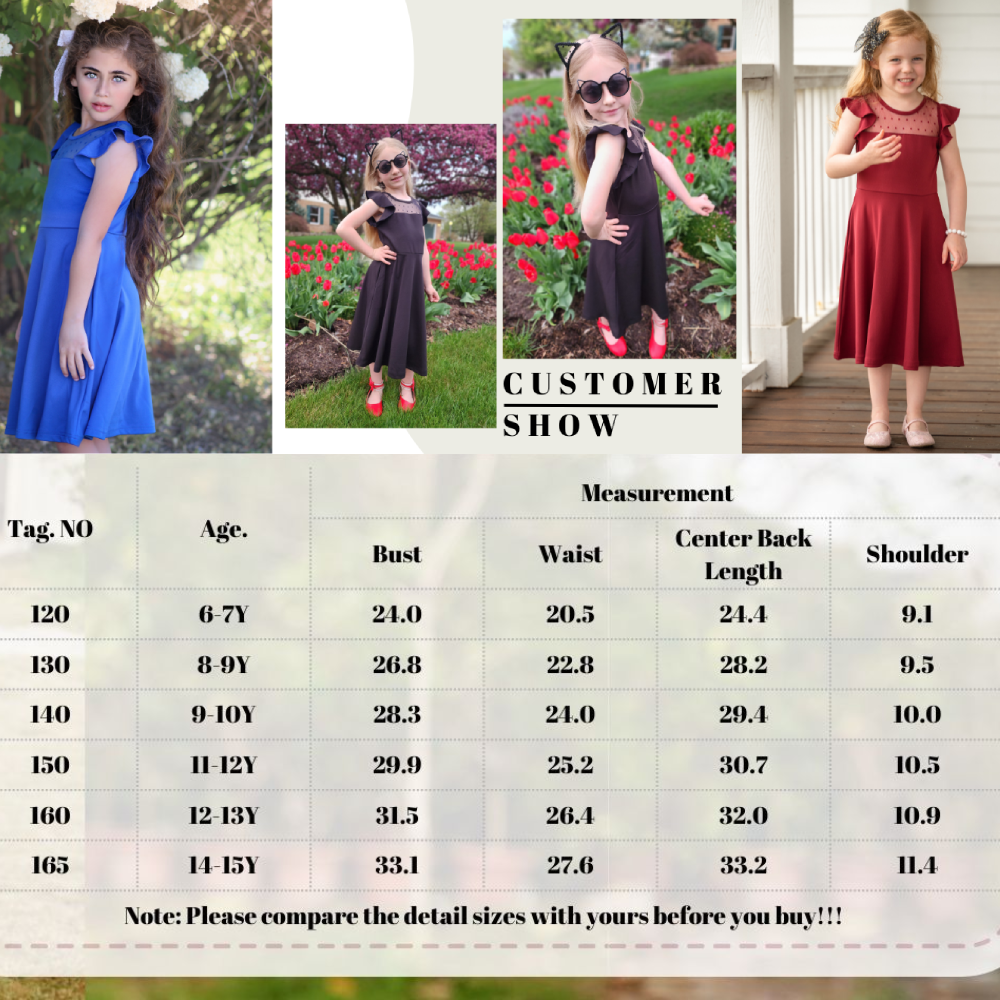 Oudiya Girls Summer Dress Ruffle Sleeve Mesh A Line Casual Party Dresses with Pockets 6-13 Y
