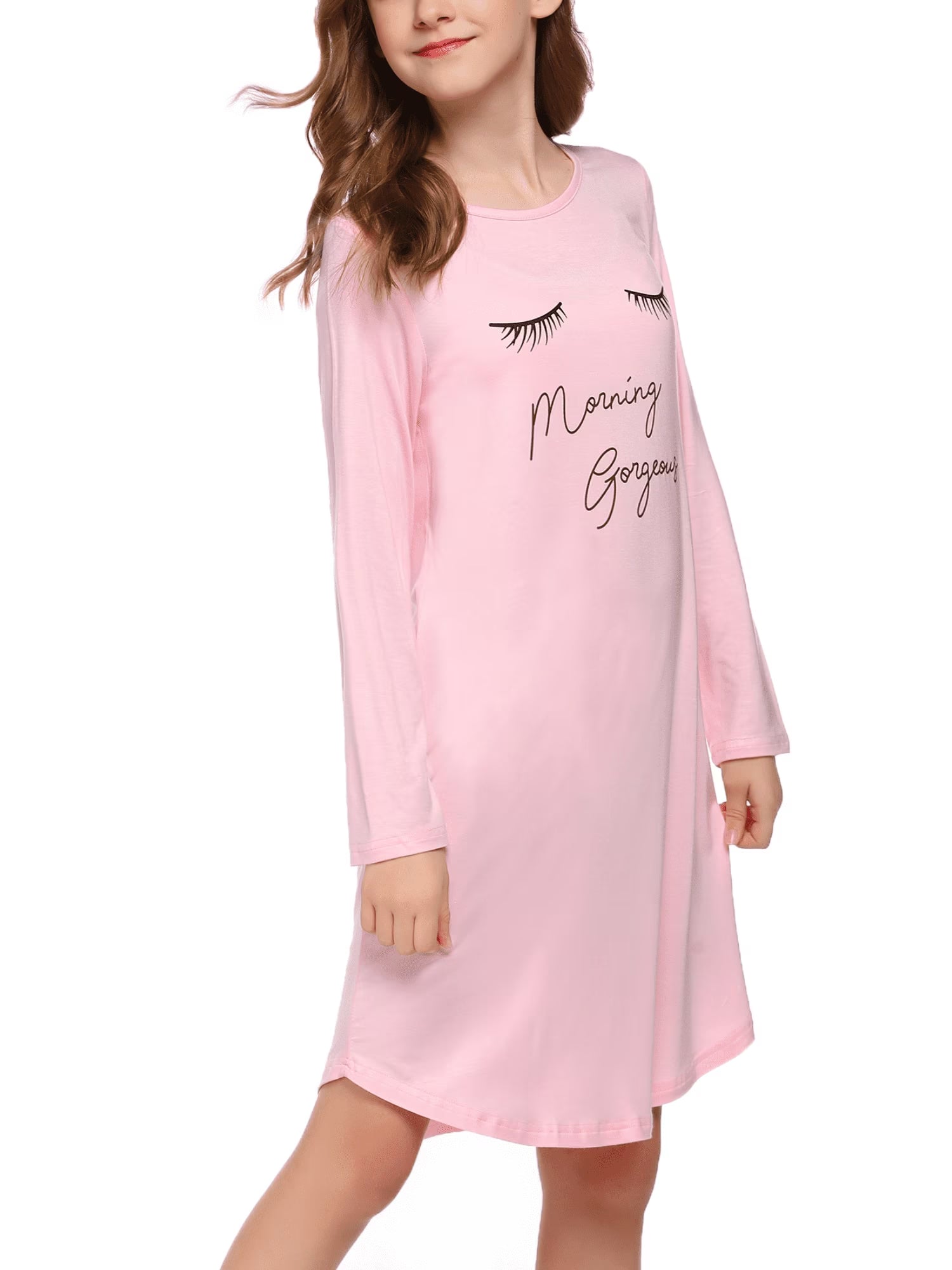 Oudiya Girls Long Sleeve Nightgowns Soft Print Pajamas Sleepwear Nighties for Kids 4-12