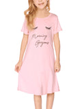 Oudiya Girls Short Sleeve Nightgowns Soft Print Pajamas Sleepwear Nighties for Kids 4-12