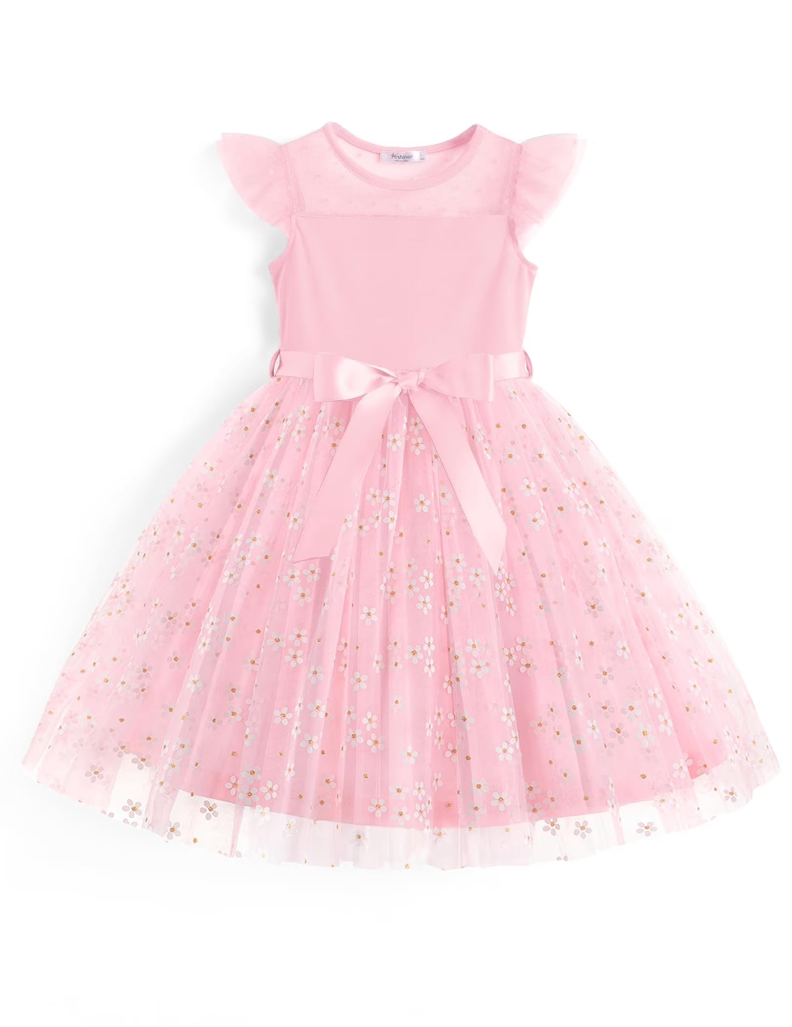 Oudiya Toddler Girls Tutu Dress Summer Contrast Mesh Party Dresses Cute Princess Tulle Sundress with Belt 2-8Y