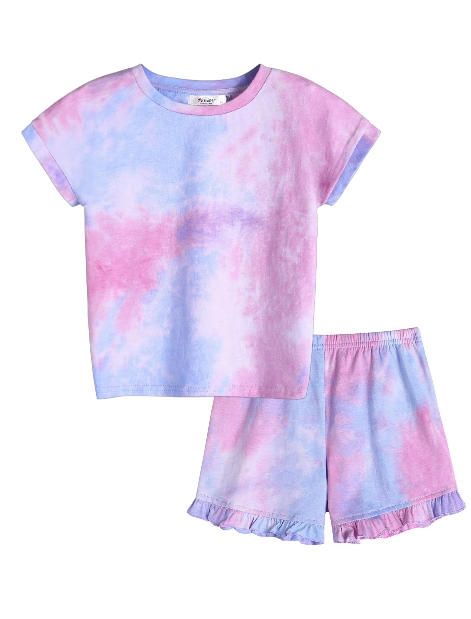 Oudiya Girls 2 Piece Tie Dye Pajamas Set Summer Trendy Outfit Lounge Set Kids Sleepwear