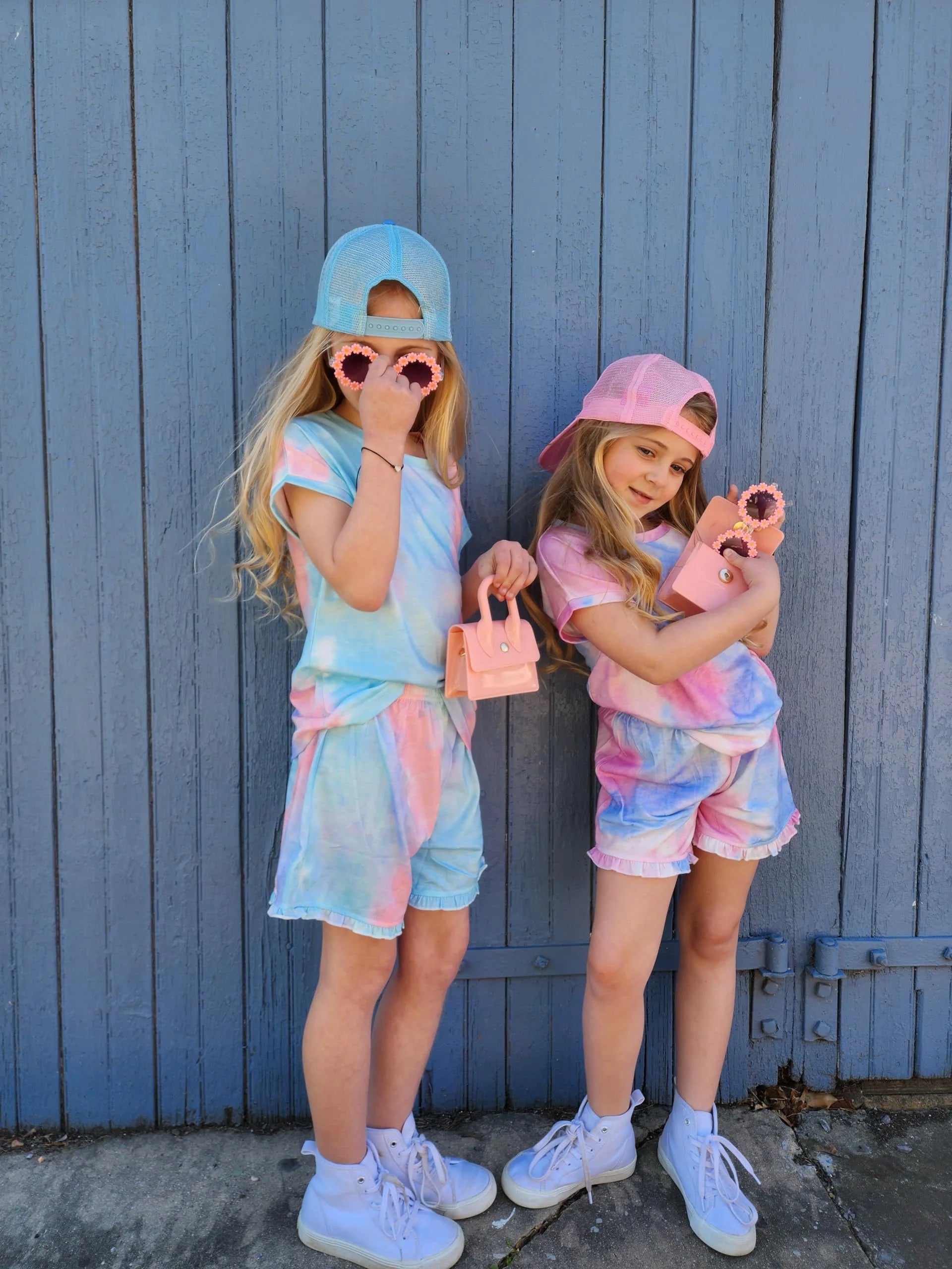 Oudiya Girls 2 Piece Tie Dye Pajamas Set Summer Trendy Outfit Lounge Set Kids Sleepwear