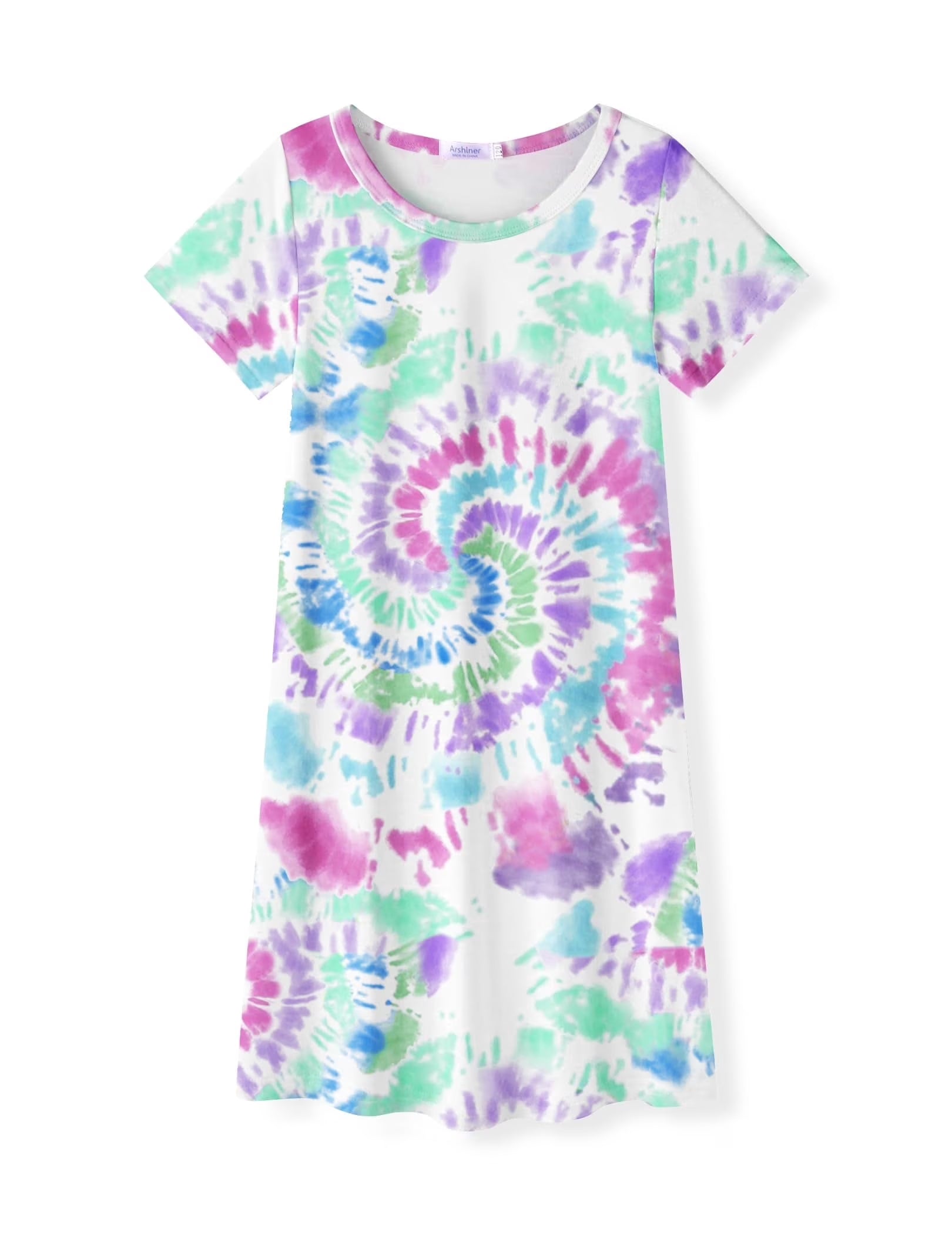 Oudiya Girls Short Sleeve Nightgowns Soft Print Pajamas Sleepwear Nighties for Kids 4-12