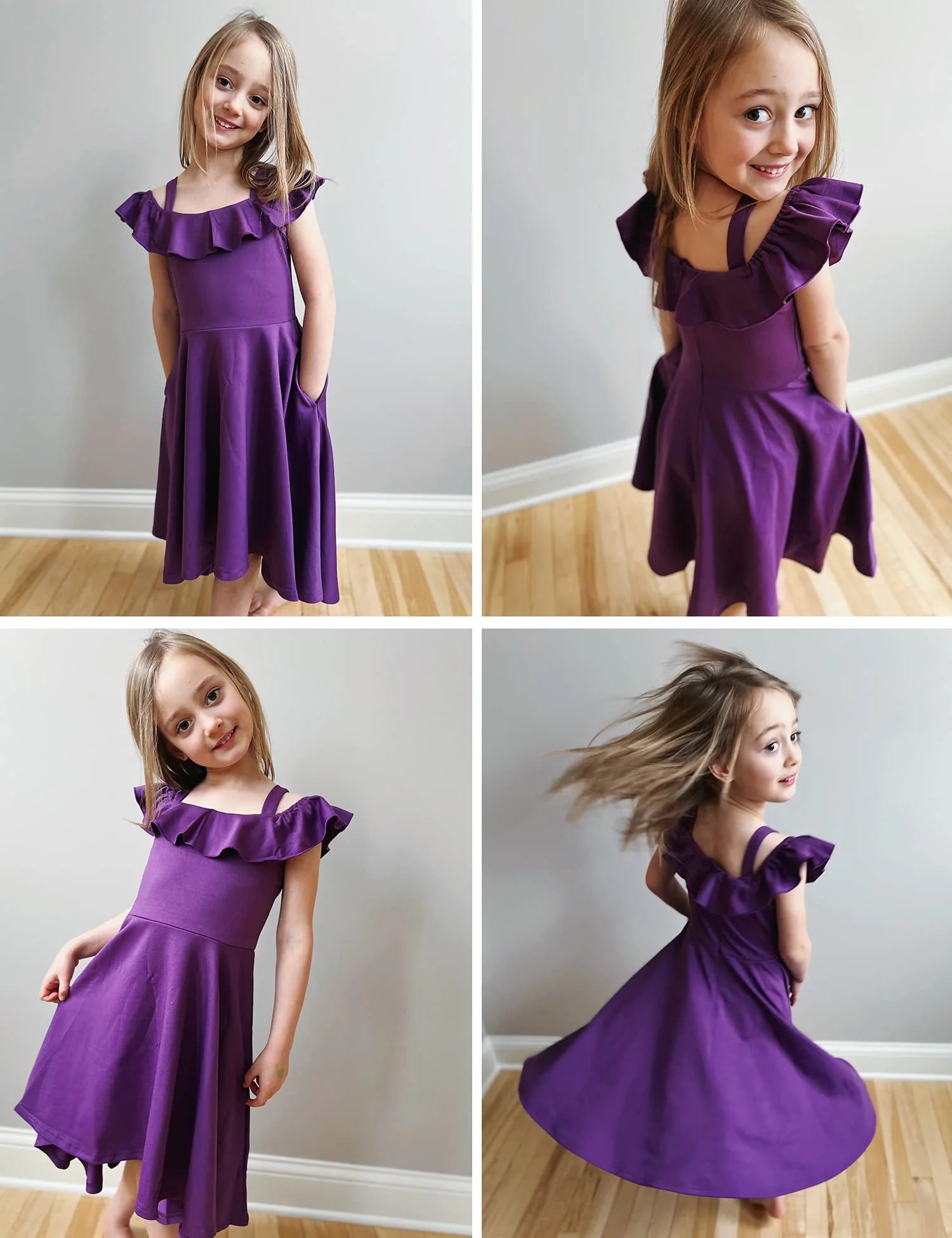 Oudiya Girls Off Shoulder Dress Flutter Sleeve Summer Midi Swing Dress with Pockets Formal Dress 4-13Y