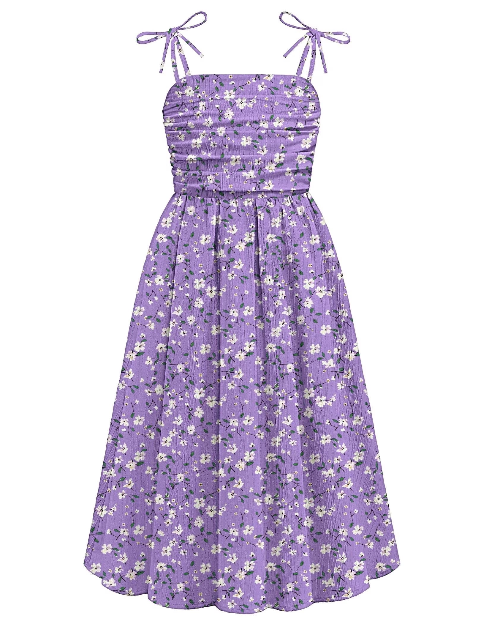 Oudiya Girls Summer Dress Maxi Spaghetti Strap Ruched Flowy Beach Boho Casual Teen Girl Party Sundress 6-14Y