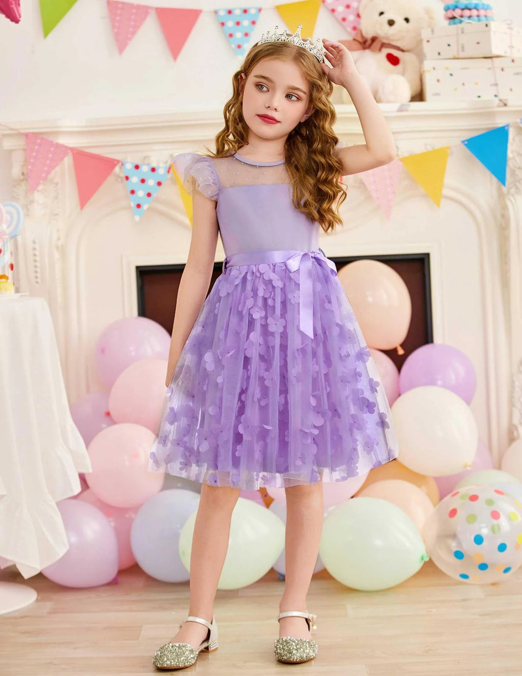 Oudiya Toddler Girls Tutu Dress Summer Contrast Mesh Party Dresses Cute Princess Tulle Sundress with Belt 2-8Y